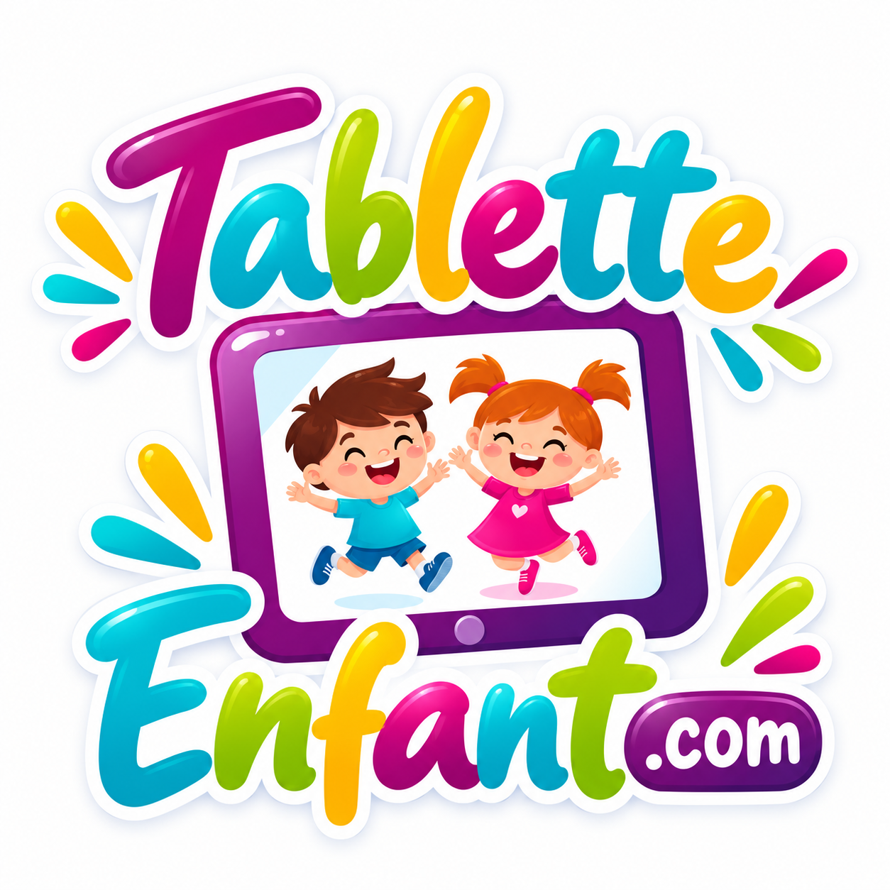 Logo Tablette Enfant : deux enfants joyeux dans une tablette
